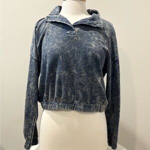 Pink Rose Washed Blue Hoodie